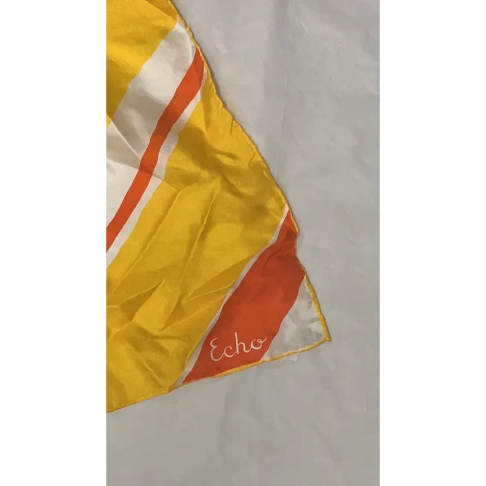 Vintage Echo 100% Pure Silk Scarf Made in Japan Yellow Orange Geometric Stripe